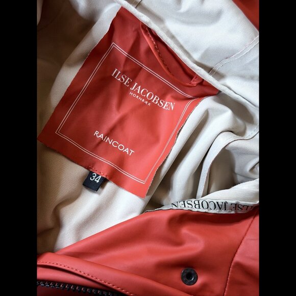 Ilse Jacobsen Hornbaek Raincoat 34 / US 4 Womens Orange Trench Button Snap Rainy - Picture 8 of 11